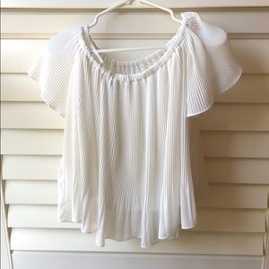 White ruffles off the shoulders shirt